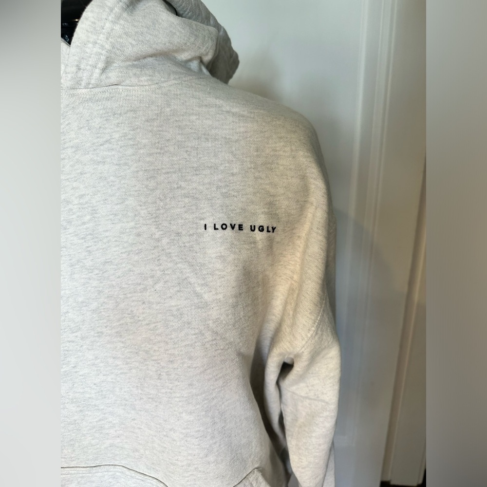 “I Love Ugly" oversized hoodie light Heather gray size XS EUC. Unisex - Picture 5 of 13